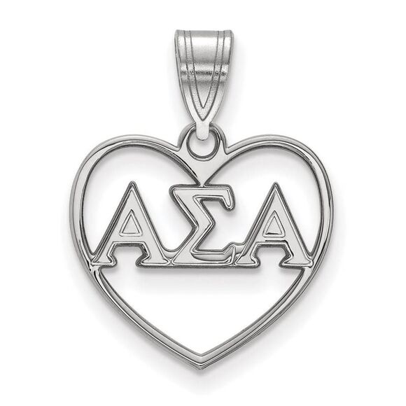 Sterling Silver Alpha Sigma Alpha Heart Greek Letters Pendant - Picture 1 of 3